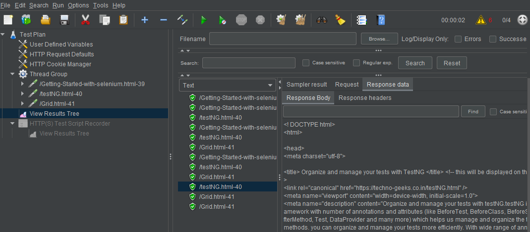 executing jmeter test after recording